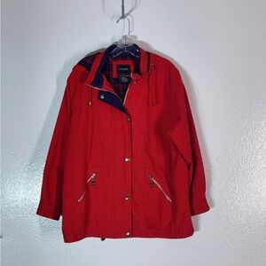 Outbrook Women’s Red Removable Hood Jacket Plaid Lining Full Zip Size Large